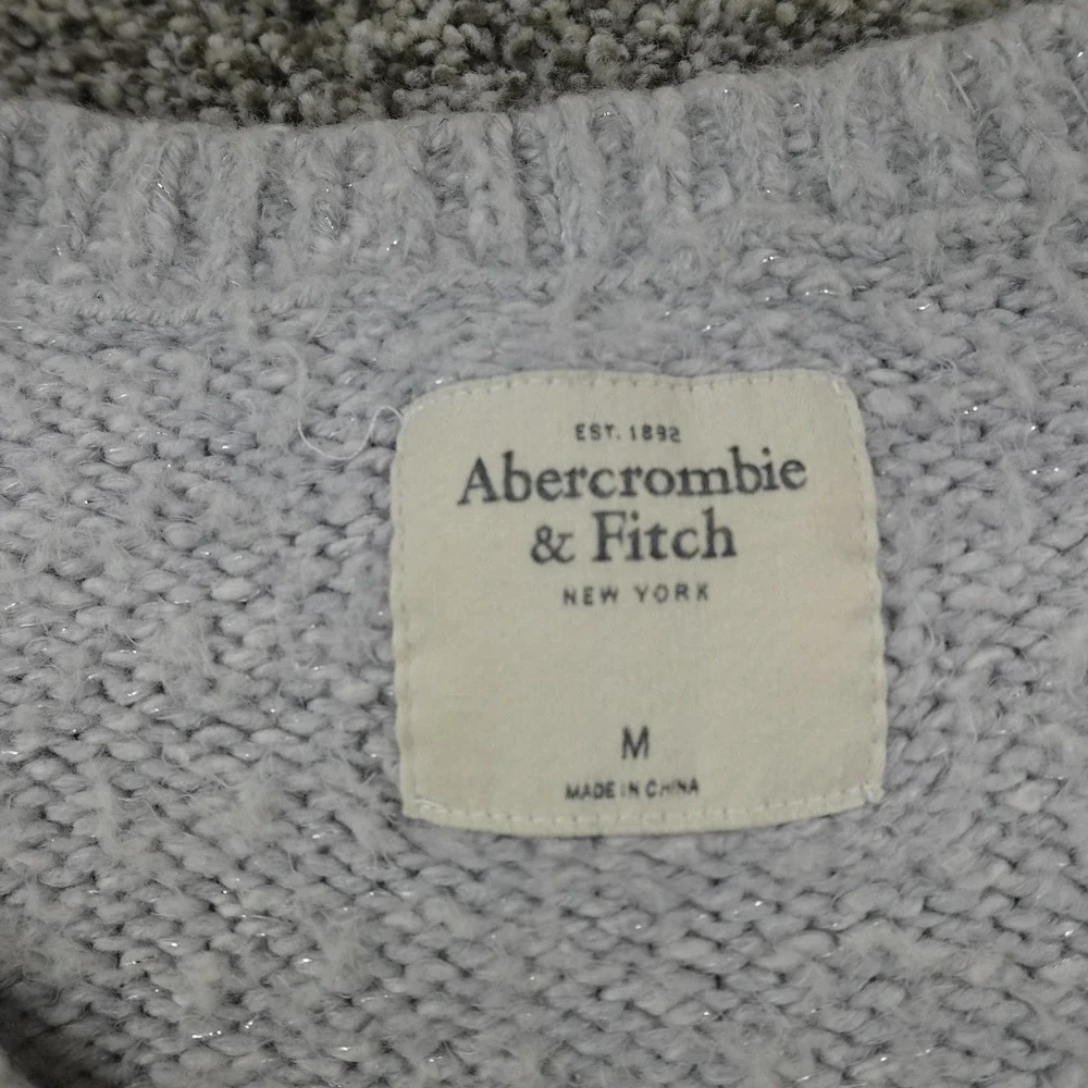 Abercrombie Fitch Sweater Womens M Gray‎ V Neck Ribbed Knit Pullover Soft Fuzzy